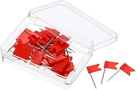 PATIKIL 60 × Paket Flagge Karte Druckstifte Plastik Kopf Rot für Haus Büro