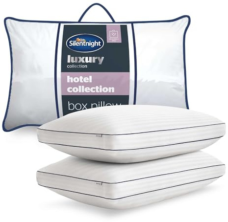 Silentnight Hotel Collection Luxury Pillows 2 Pack - Soft Touch Hotel Quality Bed Pillows for Back and Side Sleepers with Box Design Offering Extra Head and Neck Support - Pack of 2