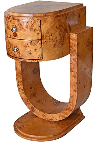 Art Deco Nachttisch „Villa Marlene“ – Runder Beistelltisch aus Massivholz mit Hochglanz-Wurzelholzfurnier und Zwei Schubladen 74 cm cat048 Palazzo Exklusiv