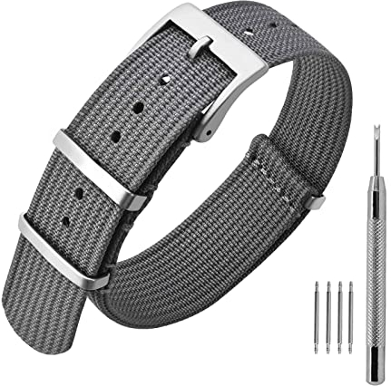 ANNEFIT Nylon Uhrenarmbänder 22mm mit Edelstahl Metall Schließe, Sport Atmungsaktive Ersatzarmband (Grau)