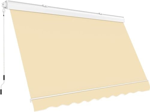 Tenda da sole Cassonata a Caduta in Alluminio Balcone Finestra Soffitto o Parete con Bracci Telo Poliestere 280gr/MQ Impermeabile (BEIGE, L300xP250CM)