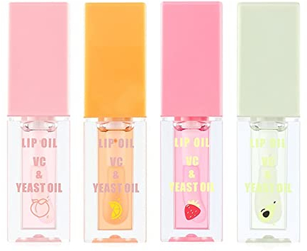 Lip Oil, MKNZOME 4 Pièces Huile a Levre Hydratant Gloss Transparent Gloss Brillant a Levre Gloss Repulpant Maquillage Cadeaux pour Femmes Gilrs Soins des Lèvres Réparateur et Maquillage des Lèvres