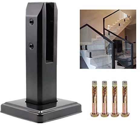 KMERCE Pince Verre Garde Corps, Gros Pince Verre Sol Noir, Support Verre de Clôtures Piscine en Acier Inoxydable, Pince de Fixation Verre pour Balcon,Rampe d'Escalier, 200MM, Pour verre 10-16mm