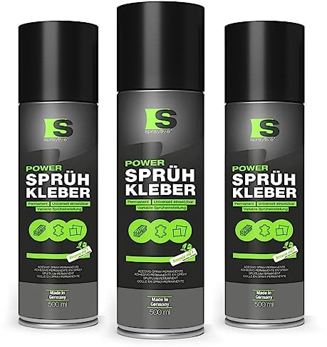 Spraytive 3 x 500 ml de colle en spray : pour textiles, non-tissés, mousse, cuir, ciel de toit, tapis, papier et plus encore – Forte adhérence permanente avec réglage de pulvérisation variable