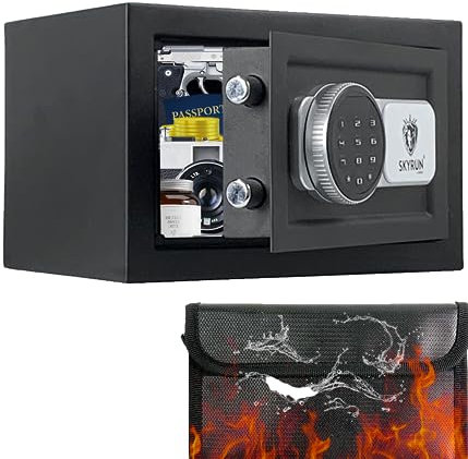 Windkey Cassaforte in acciaio ignifugo con tastiera digitale e chiavi, antifurto, con borsa resistente al fuoco, sicura per soldi, contanti, gioielli, documenti