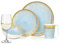 Melamin Camping Geschirr Set 4 Personen Crystal Blue + 4 Timo Weiß Weingläser Tafelgeschirr Picknick BBQ Kochgeschirr