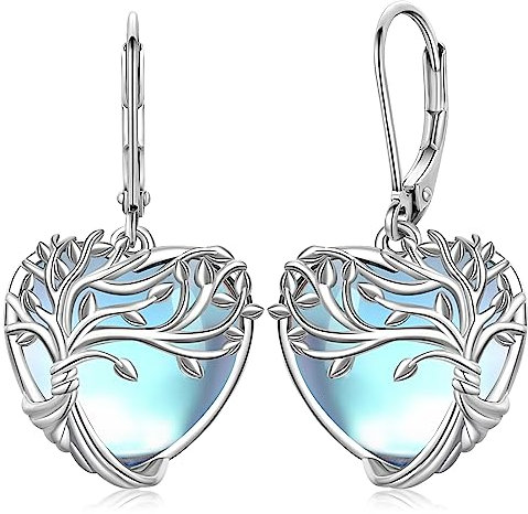Orecchini albero della vita, Orecchini Ciondolo pietra di luna Cuore Albero della vita in Argento Sterling 925, Orecchini Ipoallergenici Gioielli Donna, Regali per Donna Mamme Ragazze