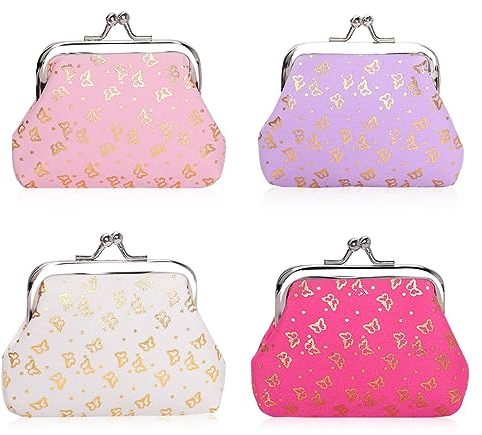 Oyachic 4 Pièces Mini Porte Monnaie Small Coin Purse Papillon Portefeuille Clic Clac Femme Bourse Sac Retro Pochette Kiss Lock Wallet