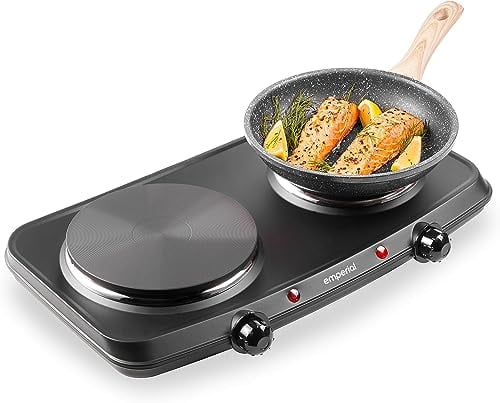 Emperial Double Hotplate Portable Camping Electric Hob 2250W, Cooktop Table top Hot Plates for Cooking with 2 Cast Iron Rings
