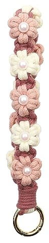 AOKSUNOVA Schlüsselanhänger Makramee Boho Schlüsselanhänger Geflochten Schlüsselband Armband Rosa Geschenk für Frauen