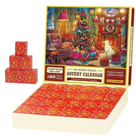 Advent Calendar 2023, Christmas Advent Calendar Jigsaw Puzzles for Adults Kids Toys 1008 Pcs Jigsaw Puzzles Advent Calendar Christmas Countdown Calendars Christmas Birthday Gifts For Women Men (B)