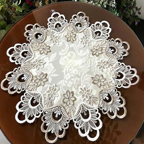 Puupaa: Runde Spitzen-Tischdecke, Blumenmuster, 40–85 cm, Polyester, Staubdicht, Langlebig, Verschleißfest, Klassisch, Elegant, Blumige Hochzeitsdekoration
