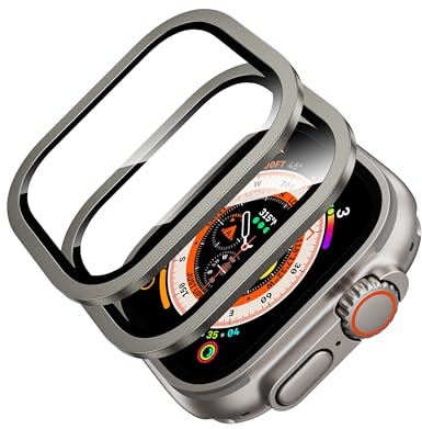 Hoerrye Protector de pantalla para Apple Watch Ultra/Ultra 2 de 49 mm, (2023/2022), marco de acero inoxidable, sin burbujas, cobertura completa, antipolvo, compatible con iWatch Ultra Series Original1