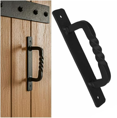 SaKeGa Mystic Colonial Rustic Twisted 6.1 Inch Barn Door Handle Pull Heavy Duty Black Iron Door Handles for Sliding Barn Doors, Gates, Garages, Cabinets & Furniture