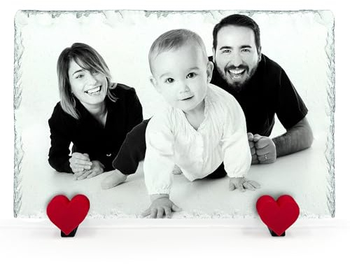AIGAT Personalisierte Schiefertafel aus Naturschiefer mit Display und Herz - Ihr eigenes Design - Horizontal 20x30cm