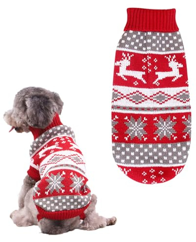 One Piece Cute Pet Knitted Pullover Warm Dog Christmas Jumper Soft Classic Christmas Pet Dog Sweater Dog Snowflake Reindeer Sweater for Small Medium Dogs