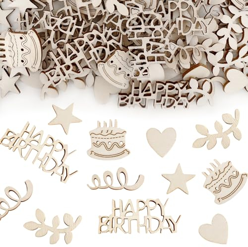 BURGEON 100 Stück Konfetti Geburtstag Tischdeko Holz, Happy Birthday Konfetti Tischdeko Geburtstag Deko, Streudeko Geburtstag Deko Mädchen Junge Kinder für Geburtstage Partys Dekoration