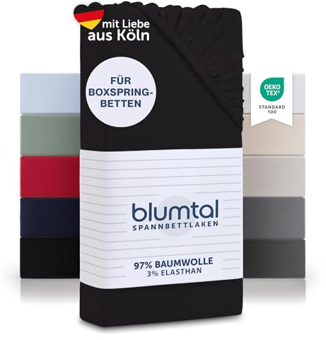 Blumtal Luxus Spannbettlaken 180x200cm Boxspringbett bis 40cm Höhe - Oeko-Tex Zertifizierte Baumwoll Bettlaken 180x200 Boxspringbett - Spannbettlaken 180x200cm Baumwolle - Schwarz
