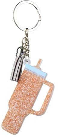 GroveEss Cup Key Ring,Cute Shiny Acrylic Keychain,Novelty Glitter Bottle Shape Pendant Keyring Gifts for Women Ladies Girls Purse Handbag Luggage Backpack Car Key Decoration(Brown)