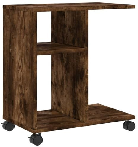 vidaXL Beistelltisch mit Rollen, Sofatisch mit Stauraum, Couchtisch für Schlafzimmer Wohnzimmer, Nachttisch Rolltisch, Räuchereiche Holzwerkstoff