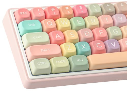 TYRIXKI PBT MOA Profile Keycaps Set - 126 Keys, Dye-Sublimation Rainbow Candy Design for Cherry Gateron MX Switches Mechanical Keyboards