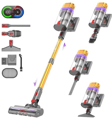 Vistefly V15 Ultra Akku Staubsauger, 48000Pa 600W 70Mins Staubsauger Kabellos mit Doppeldisplay, Akkustaubsauger Doppelter Staubbehälter Design Akkusauger für Hartböden Teppich Tierhaare