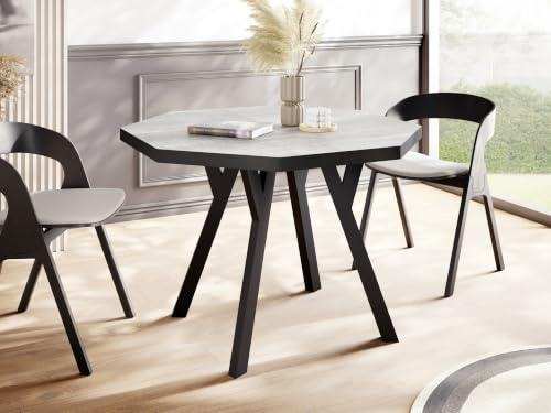 WFL GROUP Moderner Runder Ausziehbarer Esstisch Desmond mit Schwarz Holzbeinen – Erweiterbar bis 200 cm, Ideal für 4 bis 8 Personen - Loft-Stil Tisch für Esszimmer oder Küche - Beton Grau