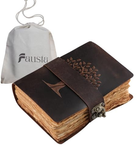 Fausta Tree of Life Embossed Vintage Leather Journal with Brass Lock Belt for Women & Men, 240 Pages 7x5| Deckle Edge Cotton Paper Travel Journal 150 GSM|Handmade Writing Notebook, Brown Sketchbook