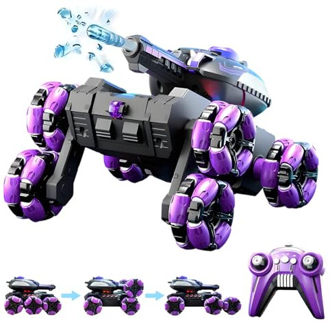 Yeelan Auto telecomandata, carro armato RC, giocattolo per auto per ragazzi a partire da 3 4 5 6 7 8 9 10 anni, trasformabile per battaglia, rotazione a 360°, luci fredde, musica 6 WD per bambini