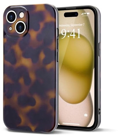 Teageo Stylish Slim Case for iPhone 15, Yellow amber leopard print | Camera Protection, Fashion Phone Case, Shockproof Ultra Thin Cover, for Women Girls