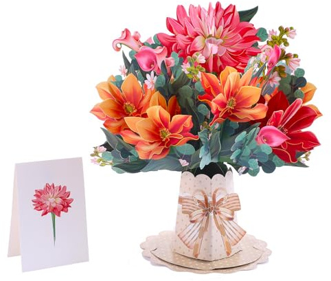 Pop Up Paper Flowers Greeting Card, 3D Peony Bouquet, Birthday Gifts for Mum Grandma Girlfriend Daughter Girl Sister