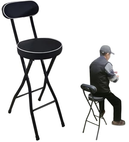 Barhocker Klappbar Mit Lehne Klappbarer Hocker Hoch Sitzhöhe 55 60 65 70 75cm Barsessel Loungesessel Tragfähigkeit 100kg Barstuhl Klappbar Küchenstühle Für Bar Café Tresenhocker(Schwarz,75cm (30inch))