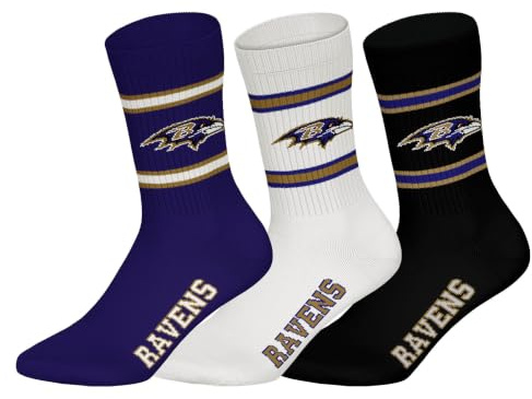 NFL Unisex Team Crew Socken, 3er Pack | Weicher Baumwoll-Mix, gerippter Bund mit Streifen und Logo, atmungsaktiv, pflegeleicht