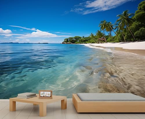 FACADUP Beach Murals, Blue Ocean Wall Murals, Clear Seawater Coastal Jungle Wallpaper for Bedroom Living Room Decor 300x240cm Nature Ocean Scenic Decorative (Not Self-Adhesive)