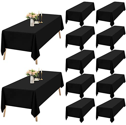 12 Packungen Schwarz Tischdecke 153 x 260 cm, Tischdecke Schwarz Stoff Rechteckige Polyester-Tischdecke für 1,8m Rechteckige Tische, Waschbare Tischdecke für Hochzeitsfeier, Restaurant, Banketttisch