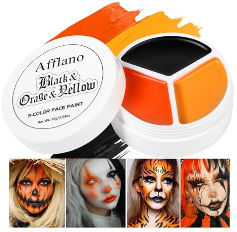 Maquillaje Facial Calabaza Halloween Negro Naranja Amarillo Crema Corporal Otoño Dorado Cobertura Total Impermeable para Maquillaje Halloween Payaso Zombie FX Esqueleto Animal Cosplay Arte 76g