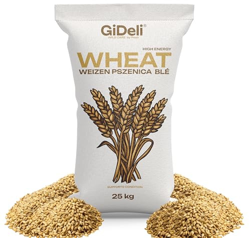 GiDeli Weizen 25kg - Futterweizen Getrocknet - Ganze Körner, Sauber Gereinigt - direkt vom Landwirt - hochrein, ohne Zusätze