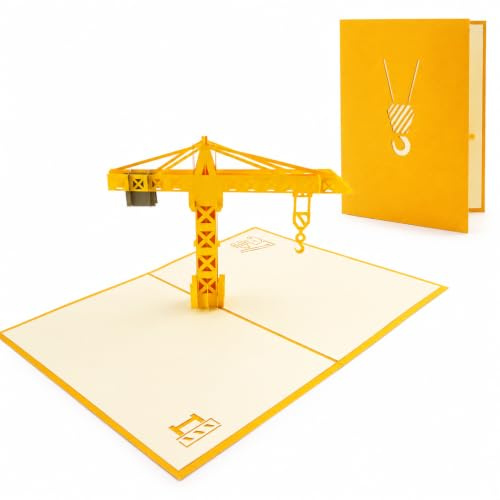 DORAFIORA® 3D Pop-Up Karte Kran – Lustige Baustellenkarte für Kinder & Erwachsene | Glückwunschkarte, Geburtstagskarte für Handwerker, Bauarbeiter & Baustellen-Fans | Inkl. Umschlag