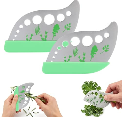 2 Stück Edelstahl Kräuterabstreifer, Blatt Kräuter Stripper 9 Löcher, Küchen Abisolierwerkzeug Blatt Herb Stripper Edelstahl Gemüseschäler für Petersilie Rosmarin Thymian Basilikum Grünkohl