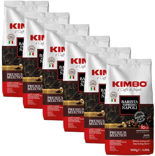 Kimbo Barista Espresso Napoli - 6 kg - Caffè in Grani - Intensità 10/13, Tostatura Scura, Aroma Intenso e Sapore Persistente - Chicchi Interi per Macchina Espresso e Automatica - 6 Confezioni da 1 kg