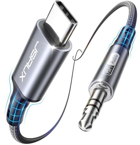 JSAUX USB C auf Aux Kabel 3M, USB Typ C auf 3.5mm Klinke Audio Kabel, Kompatibel mit iPhone 16/15 Pro Max, Galaxy S23/S22 Ultra, Huawei P40/Mate40, Auto-Lautsprecher-grau