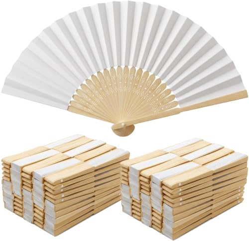 TiGog 100 Pcs Paper Fans Handheld, Women Folding Hand Fans Wedding Fans, Bamboo Folding Hand Held Fan for Guests Summer Gifts Church Hen Party Wedding Wall Decorations DIY