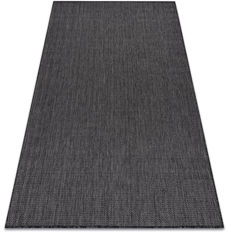 rugsx Teppich SION Sisal Optik, flachgewebt, strapazierfähig & pflegeleicht, Indoor & Outdoor, Wohnzimmer, Schlafzimmer, Balkon, Terrasse - schwarz 60x100 cm