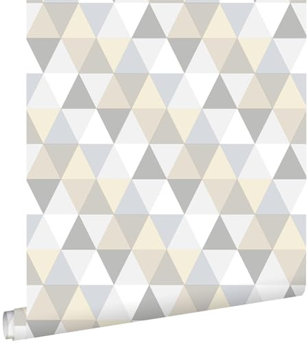 Esta Home Tapete Dreiecke Hellgrau, Beige und Weiß 53 cm x 10.05 m