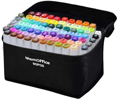 MemOffice 80 Colours Dual Tips Alcohol Markers, Art Markers Set for Kids Adults, Alcohol Based Markers with Carrying Case