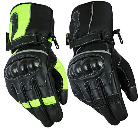 Texpeed Leather Motorcycle Waterproof Armoured Gloves | Yellow Hi Vis: XL | EN 13594 Motorbike Reinforced Gloves, Textile & Leather, Biker Knuckle Armour, Long Cuffed, Waterproof