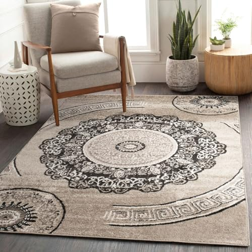 TT Home Kurzflor Wohnzimmer Teppich Vintage Mandala Muster Orient Optik Beige Braun, Größe:120x170 cm