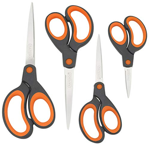 Rapesco 1577 Soft Grip Griff Scheren, Schwarz/Orange, 4 Stück