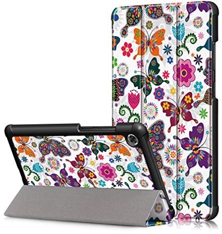 LMFULM® Case for Lenovo Tab M7 TB-7305F (7 Inch) 2019 PU Leather Case Slim Lightweight Smart Shell With Tri-Fold Stand Flip Cover Holster Colorful Butterfly Pattern
