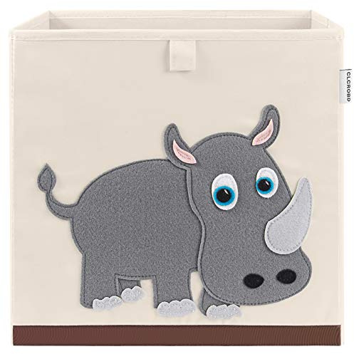 CLCROBD Foldable Animal Cube Storage Bins Fabric Toy Box/Chest/Organizer for Kids Nursery, 13 inch (Rhino)